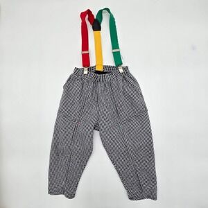 Vintage St Bernard Toddler Pants with Suspenders Gingham 12-18 Months